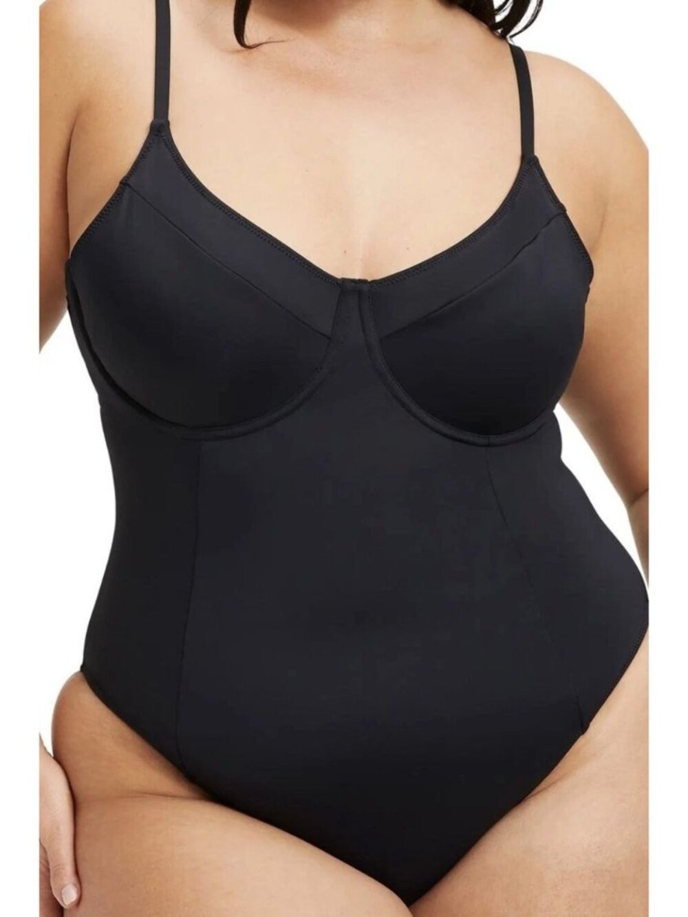 Good American Black One-Piece Swim Suit with Underwire
